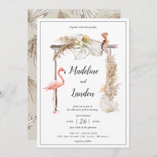 Boho Tropical Zoo Wedding Destination Einladung (Vorne/Hinten)
