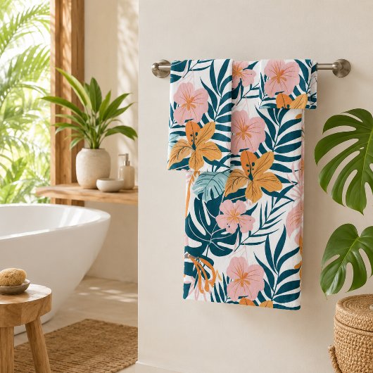 Boho Tropische Blätter Blumen Badhandtuch Set