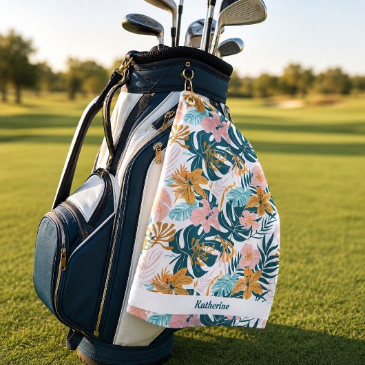 Boho Tropische Blätter Blumen Golfhandtuch