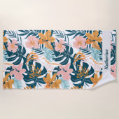 Boho Tropische Blätter Blumen Strandtuch (Vorderseite)