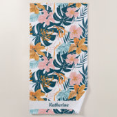 Boho Tropische Blätter Blumen Strandtuch (Vorderseite)