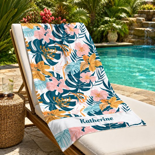 Boho Tropische Blätter Blumen Strandtuch