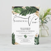 Boho tropische Blätter Gold Schwarze Gelübde Erneu Einladung (Stehend Vorderseite)