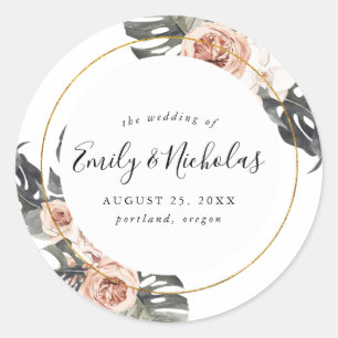Boho Tropische Blumen Hochzeit Runder Aufkleber