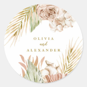 Boho-Tropische Blumen- und Palmenhochzeit Runder Aufkleber