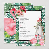 Boho-Tropische Flamingo-Hochzeitseinladung Save The Date (Vorne/Hinten)