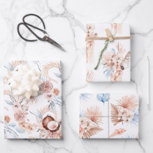 Boho tropische florale Umhüllungsblätter Geschenkpapier Set
