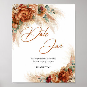 Boho tropische Pampelgras aus Kupfer Datum Glas Poster
