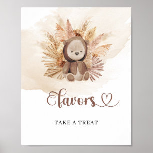 Boho tropische Teddy Bär getrocknete Palmpampas Ge Poster