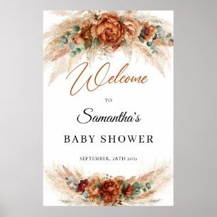 Boho tropische Terracotta Blumenpampas Babydusche Poster