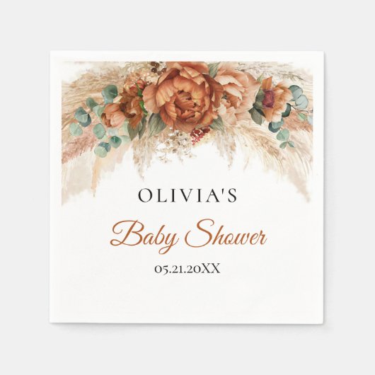 Boho tropische Terracotta Bordeaux Roste Babydusch Serviette (Vorderseite)