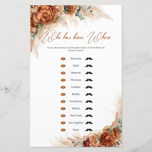 Boho tropische Terracotta Wer war wo (Vorderseite)