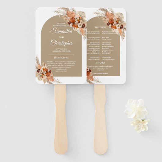 Boho tropische Terrakotta bordeauxroter Blumenboge Fächer (Vorne und Hinten)