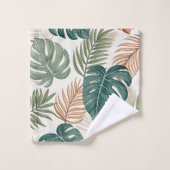 Boho-Tropisches-Blattmuster Rost Grün Beige Badhandtuch Set (Waschlappen)
