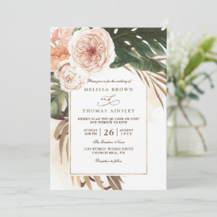 Boho-Tropisches-Blumen-Wüsten-Chic-QR-Code-Hochzei Einladung
