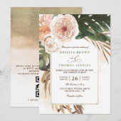 Boho-Tropisches-Blumen-Wüsten-Chic-QR-Code-Hochzei Einladung (Vorne/Hinten)