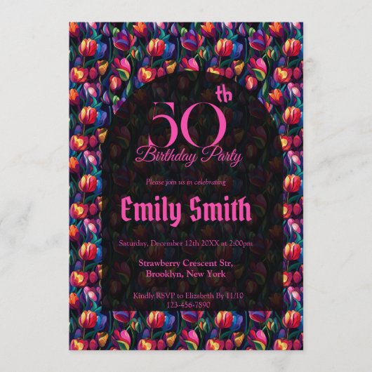 Boho Tulip Petal 60Th Birthday Einladung (Vorderseite)