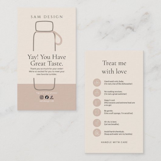 Boho Tumbler Instruction Package Insert Visitenkarte (Vorne/Hinten)