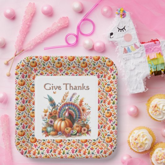 Boho Turkey Erntedank Pappteller (Party)