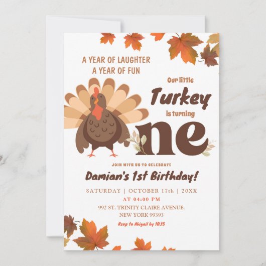 Boho Turkey First Birthday Boy Einladung (Vorderseite)