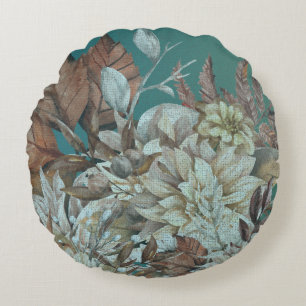 Boho Türkis Florales Distressed Rundes Kissen