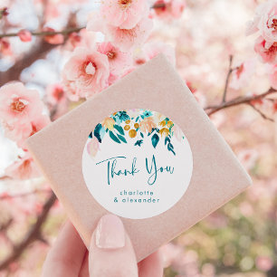 Boho Türkis Grün Floral Minimalist Dankeschön Indi Runder Aufkleber