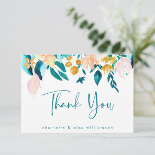 Boho Türkis und Gold Wasserfarbe Blumen Custom Fla Dankeskarte