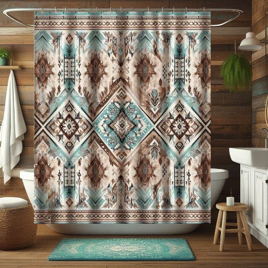 Boho Türkis Western Duschvorhänge, Home Decor Duschvorhang
