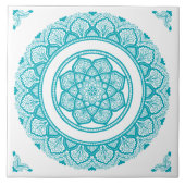 Boho Turquoise aquamarin Blue Mandala Blume Fliese (Vorderseite)