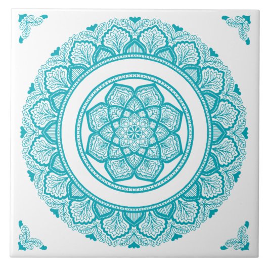 Boho Turquoise aquamarin Blue Mandala Blume Fliese (Vorderseite)