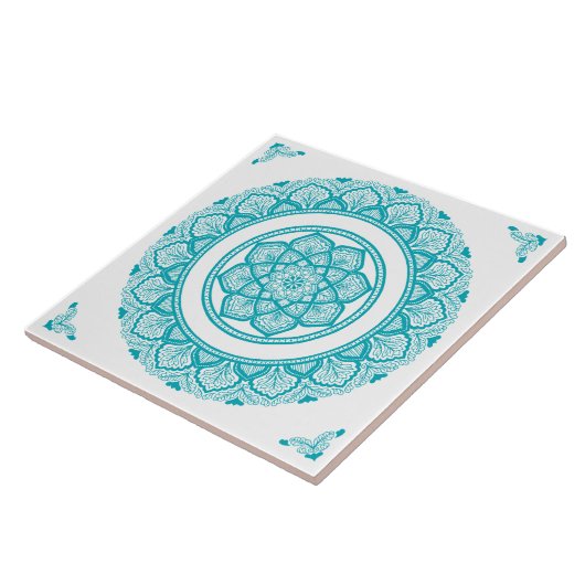 Boho Turquoise aquamarin Blue Mandala Blume Fliese (Seite)