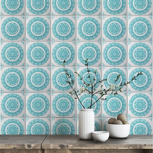 Boho Turquoise aquamarin Blue Mandala Blume Fliese