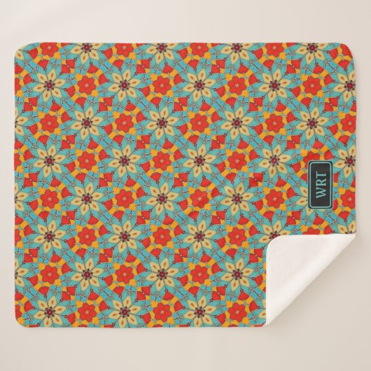 Boho Turquoise Blume Retro Glasfliesen schön Sherpadecke (Vorderseite (Horizontal))