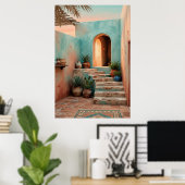 Boho Turquoise Desert Courtyard, Rustic Staircase Poster (Heimbüro)