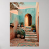 Boho Turquoise Desert Courtyard, Rustic Staircase Poster (Vorne)