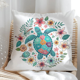 Boho Turquoise Floral Sea Turtle - Küste Kissen