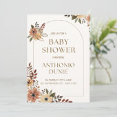 Boho Turquoise Herbst Blumenmädchen Babydusche Einladung (Stehend Vorderseite)