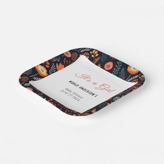 BOHO Turquoise Herbst Blumenmädchen Kinderdusche Pappteller (Gewinkelt)