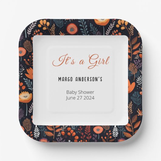 BOHO Turquoise Herbst Blumenmädchen Kinderdusche Pappteller (Vorderseite)