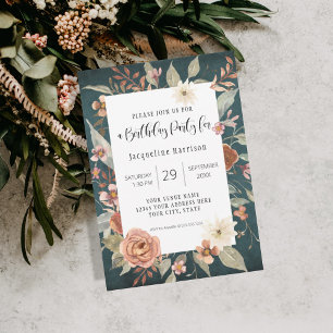 BOHO Turquoise Herbstwoche Florale Geburtstagspart Einladung