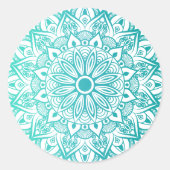 Boho Turquoise Mandala Runder Aufkleber (Vorderseite)