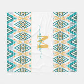 Boho Turquoise Mustard Ethnic Abstrakt Monogram Fleecedecke (Vorderseite (Horizontal))