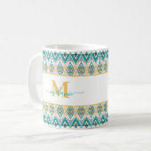 Boho Turquoise Mustard Ethnic Abstrakt Monogram Kaffeetasse (Vorderseite Links)