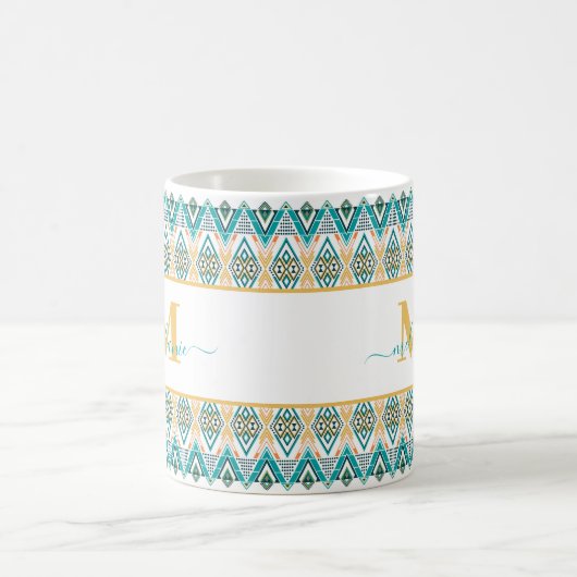 Boho Turquoise Mustard Ethnic Abstrakt Monogram Kaffeetasse (Mittel)