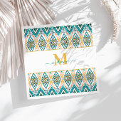 Boho Turquoise Mustard Tribal Diamond Monogram Serviette