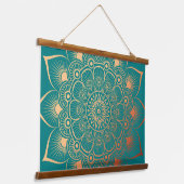 Boho Turquoise Peach Mandala Wood Topped Wandteppich Mit Holzrahmen (Gewinkelt)