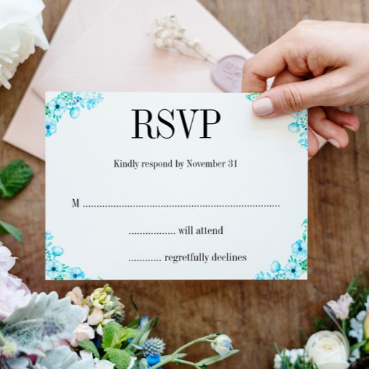 Boho Turquoise Poppies und Ferns Wedding RSVP Karte