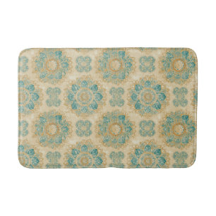 Boho Turquoise und Sand Beige Mandala Badematte