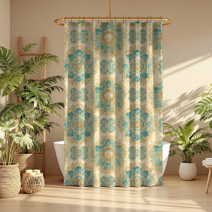 Boho Turquoise und Sand Beige Mandala Duschvorhang