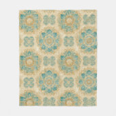 Boho Turquoise und Sand Beige Mandala Fleecedecke (Vorderseite)